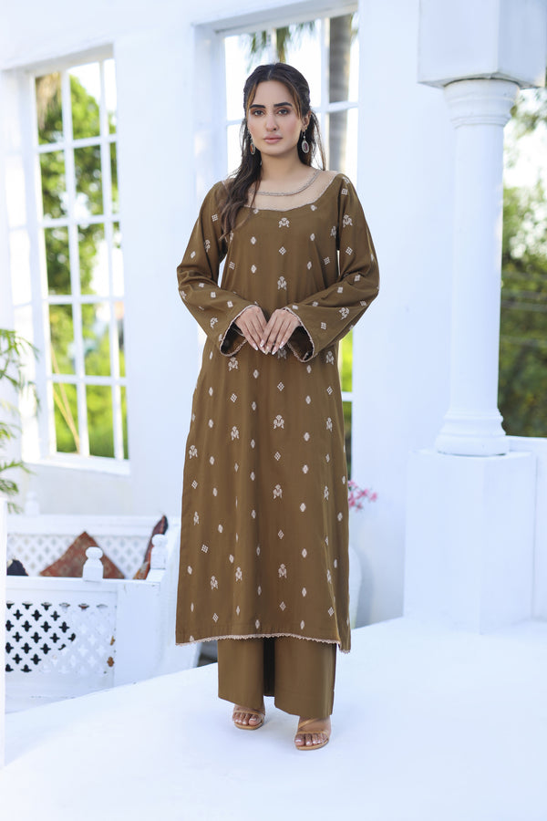 Khakeeza - 2 Piece Embroidered Dhanak Dress